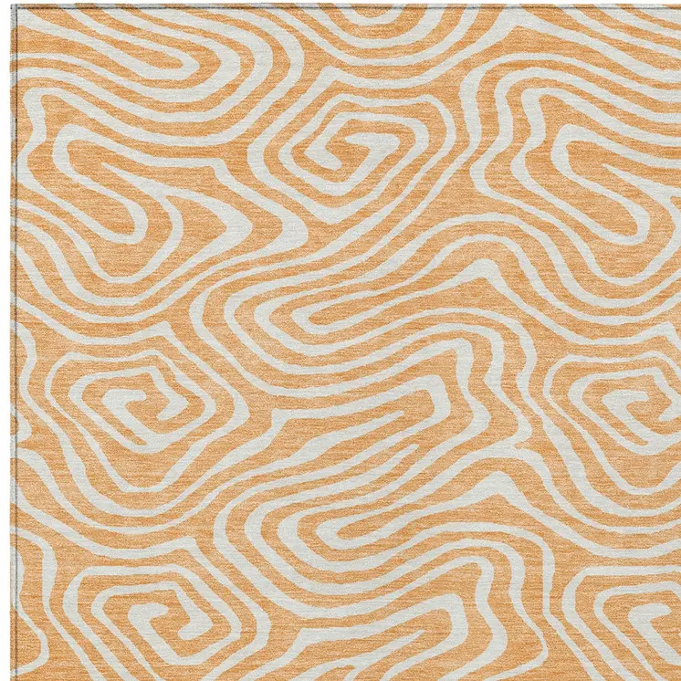 5' X 8' Peach And Ivory Abstract Washable Indoor Outdoor Area Rug