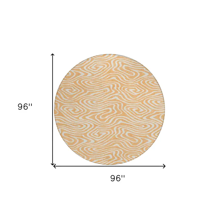 8' Peach And Ivory Round Abstract Washable Indoor Outdoor Area Rug