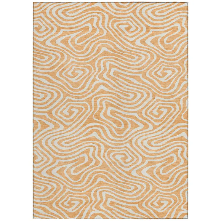 10' X 14' Peach And Ivory Abstract Washable Indoor Outdoor Area Rug