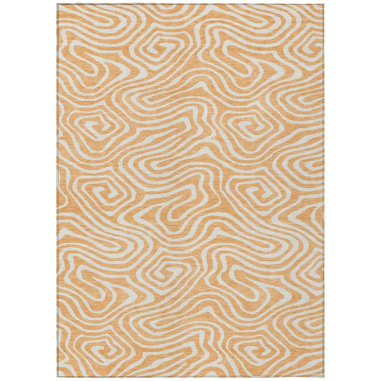 10' X 14' Peach And Ivory Abstract Washable Indoor Outdoor Area Rug