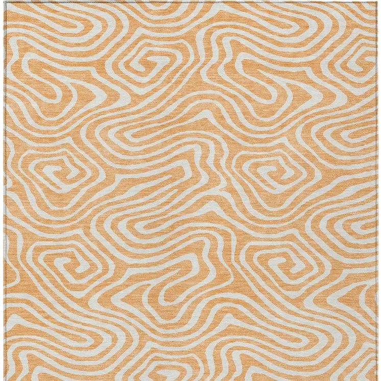 10' X 14' Peach And Ivory Abstract Washable Indoor Outdoor Area Rug
