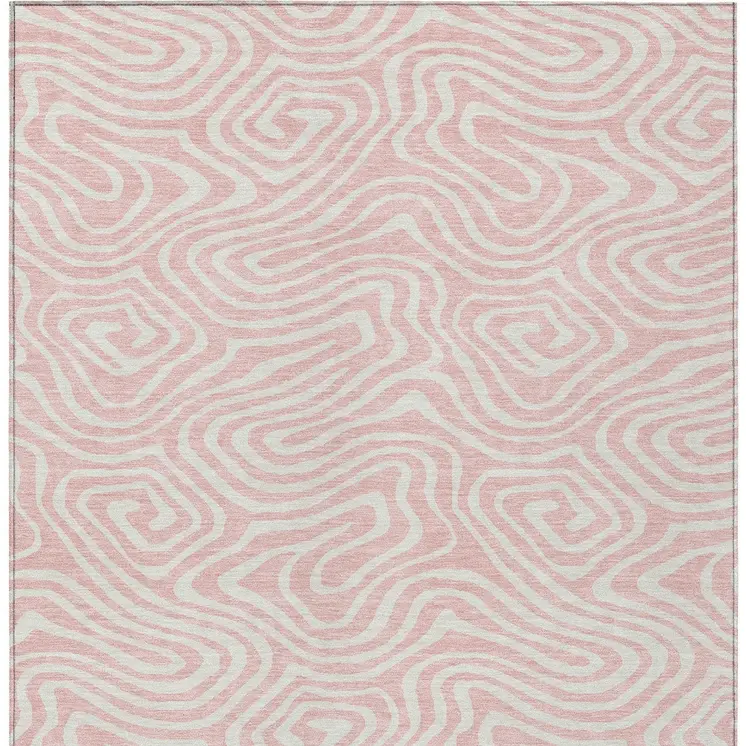 5' X 8' Pink And Gray Abstract Washable Indoor Outdoor Area Rug