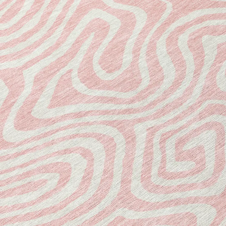8' Pink And Gray Round Abstract Washable Indoor Outdoor Area Rug