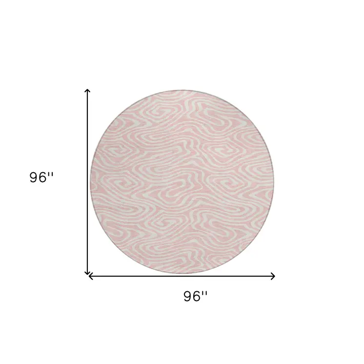 8' Pink And Gray Round Abstract Washable Indoor Outdoor Area Rug