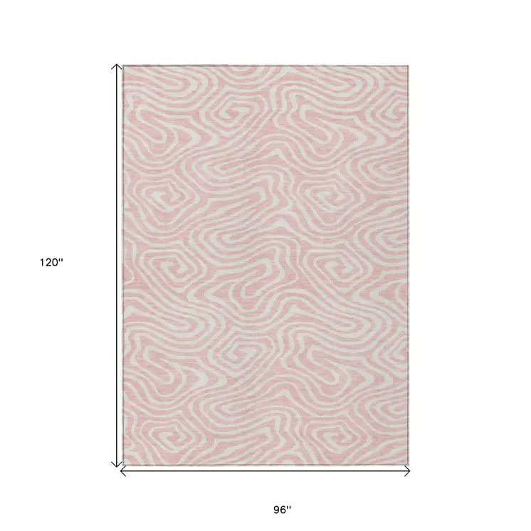 8' X 10' Pink And Gray Abstract Washable Indoor Outdoor Area Rug