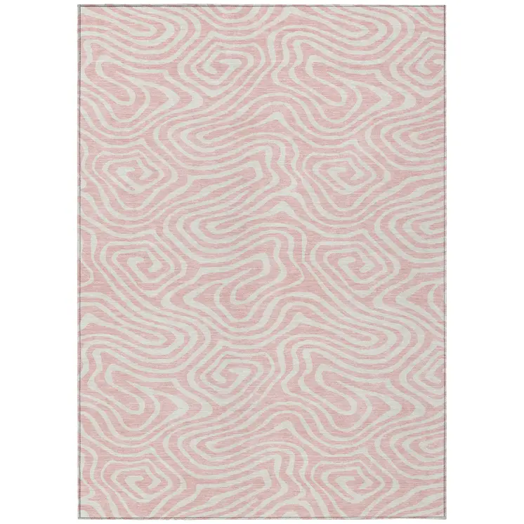 8' X 10' Pink And Gray Abstract Washable Indoor Outdoor Area Rug