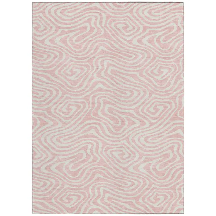 10' X 14' Pink And Gray Abstract Washable Indoor Outdoor Area Rug