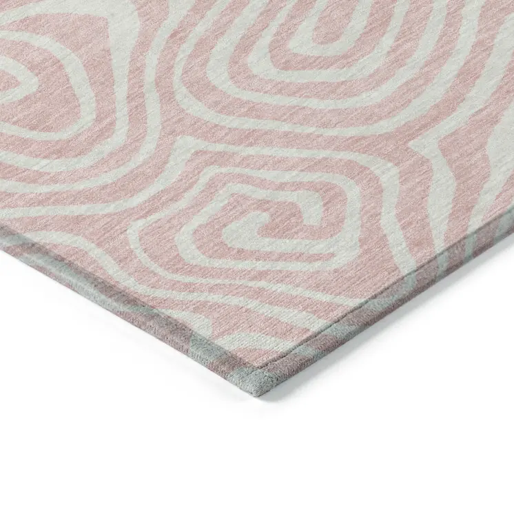 10' X 14' Pink And Gray Abstract Washable Indoor Outdoor Area Rug
