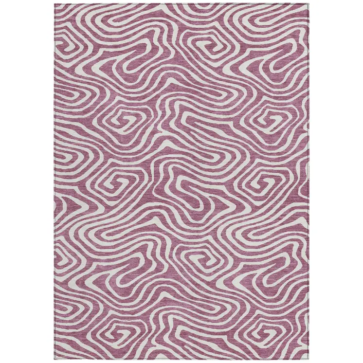 3' X 5' Plum And Ivory Abstract Washable Indoor Outdoor Area Rug