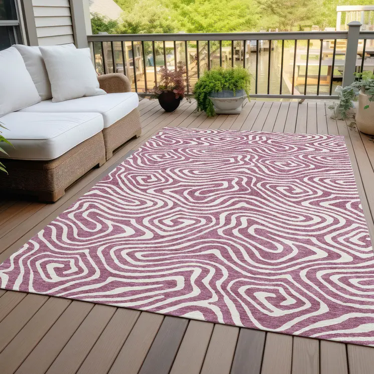 3' X 5' Plum And Ivory Abstract Washable Indoor Outdoor Area Rug