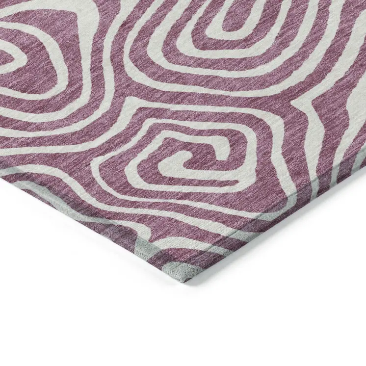3' X 5' Plum And Ivory Abstract Washable Indoor Outdoor Area Rug