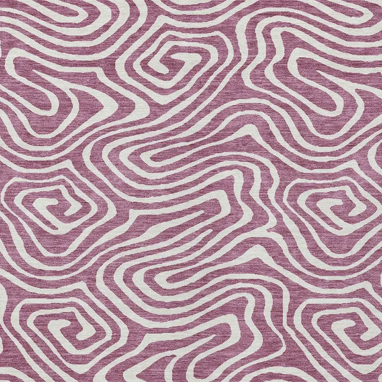 3' X 5' Plum And Ivory Abstract Washable Indoor Outdoor Area Rug