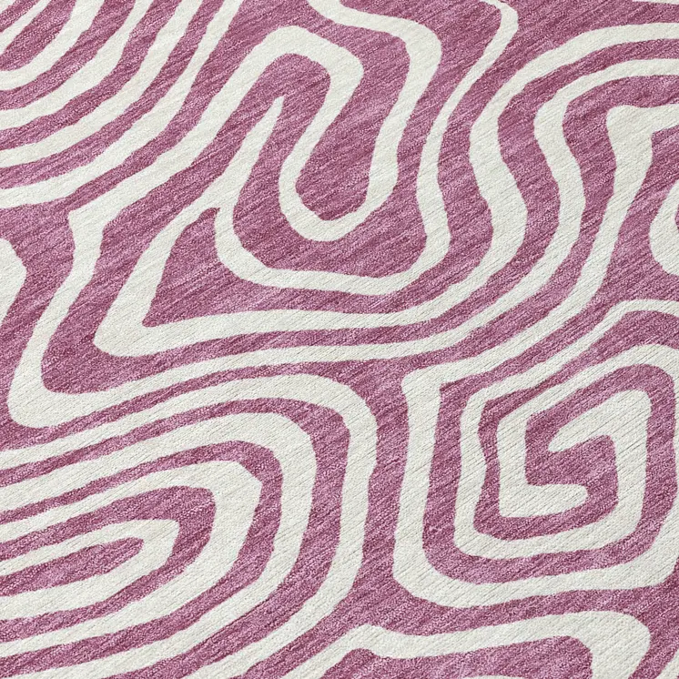 5' X 8' Plum And Ivory Abstract Washable Indoor Outdoor Area Rug
