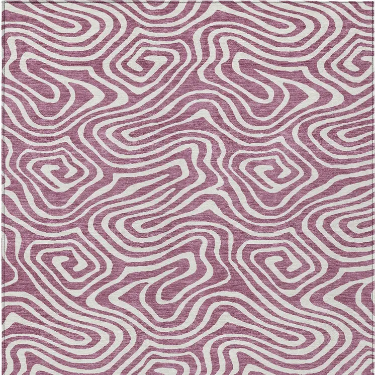 9' X 12' Plum And Ivory Abstract Washable Indoor Outdoor Area Rug