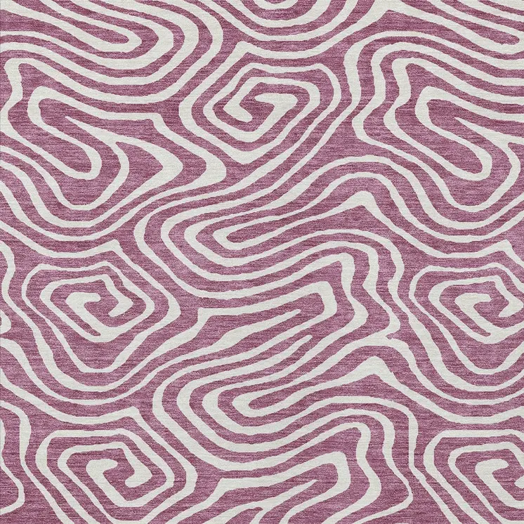 9' X 12' Plum And Ivory Abstract Washable Indoor Outdoor Area Rug