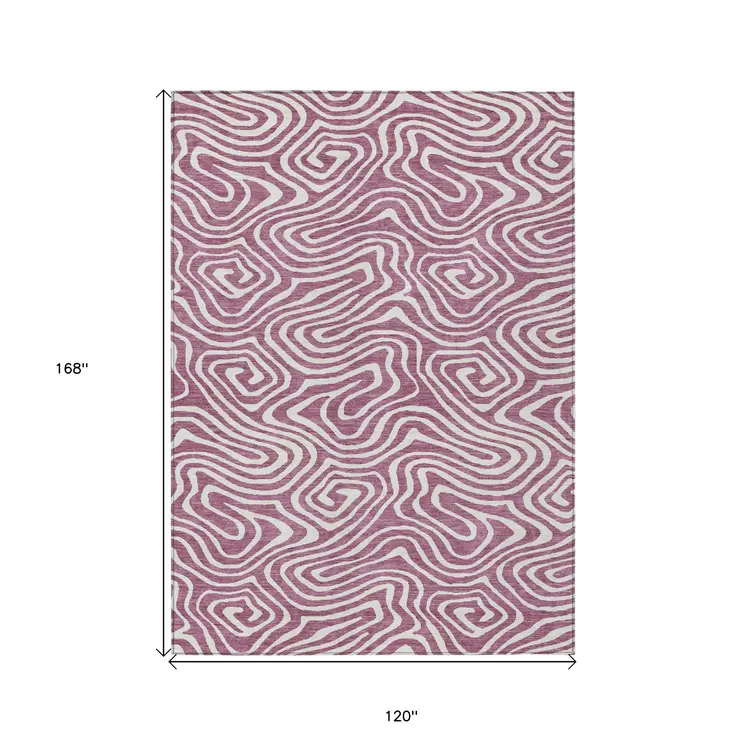 10' X 14' Plum And Ivory Abstract Washable Indoor Outdoor Area Rug