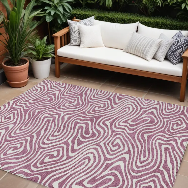 10' X 14' Plum And Ivory Abstract Washable Indoor Outdoor Area Rug