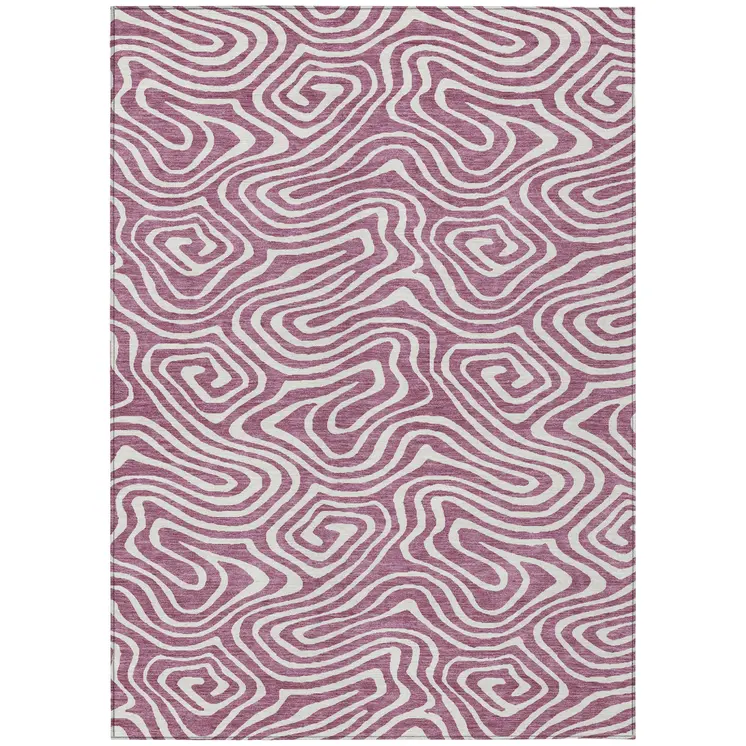 10' X 14' Plum And Ivory Abstract Washable Indoor Outdoor Area Rug