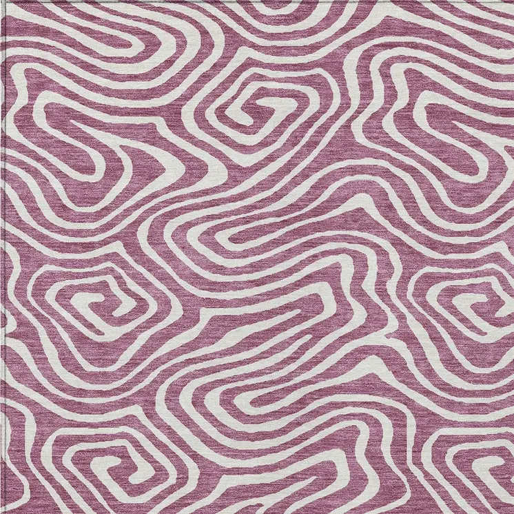 10' X 14' Plum And Ivory Abstract Washable Indoor Outdoor Area Rug