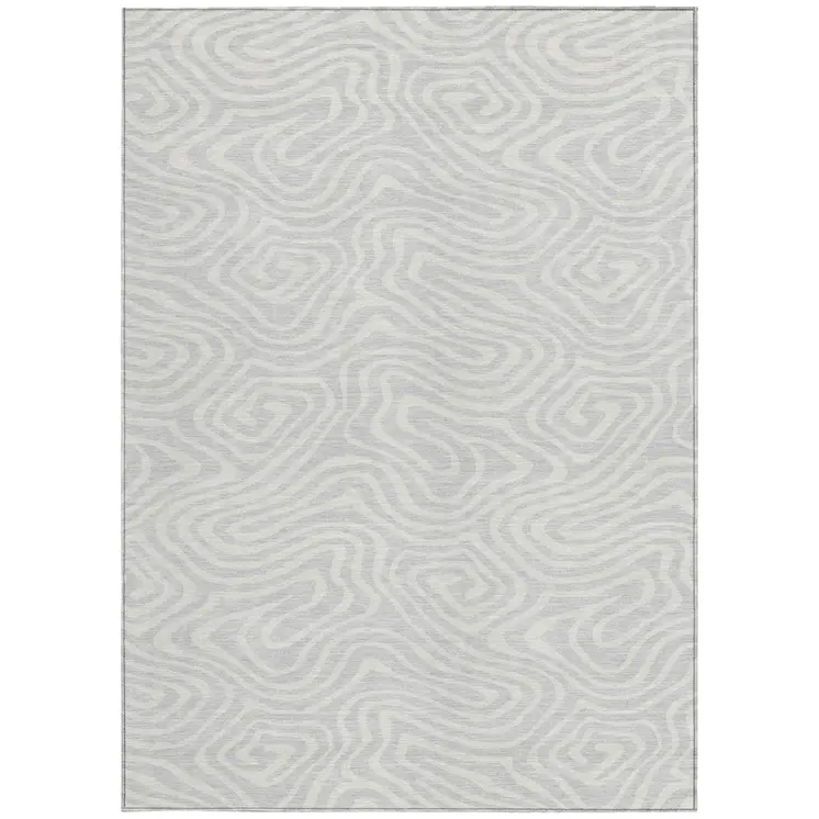 3' X 5' Silver And Gray Abstract Washable Indoor Outdoor Area Rug