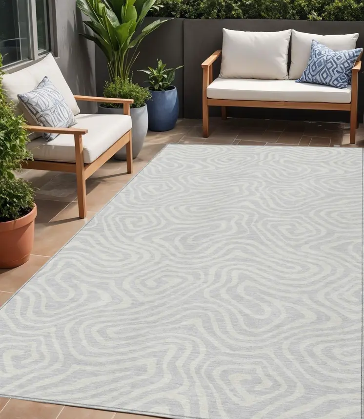 5' X 8' Silver And Gray Abstract Washable Indoor Outdoor Area Rug