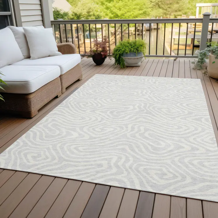 5' X 8' Silver And Gray Abstract Washable Indoor Outdoor Area Rug