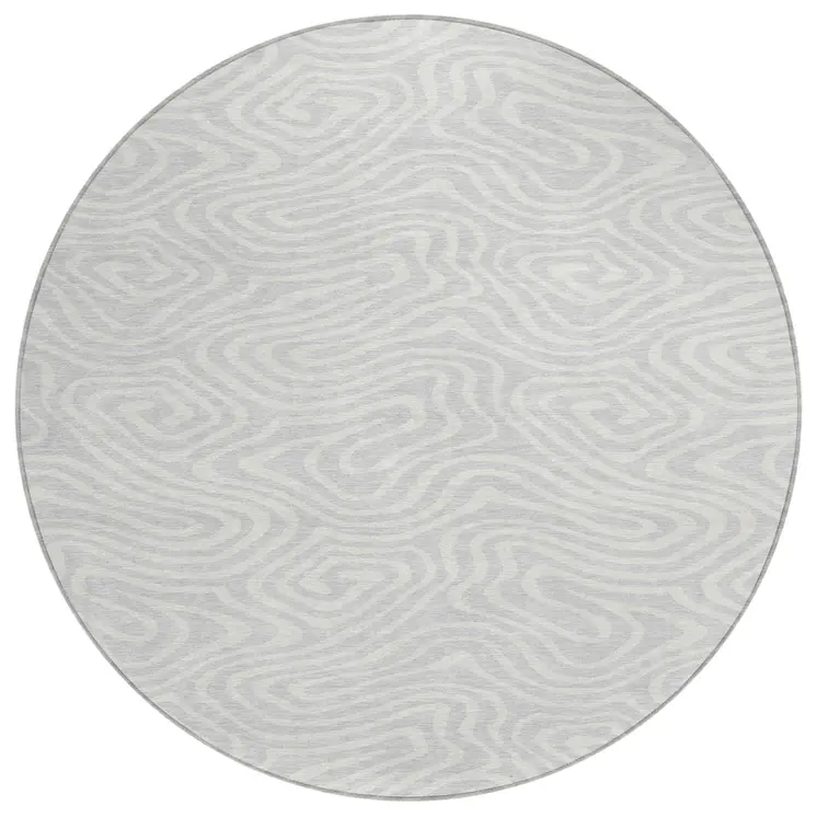 8' Silver And Gray Round Abstract Washable Indoor Outdoor Area Rug