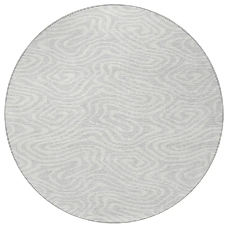 8' Silver And Gray Round Abstract Washable Indoor Outdoor Area Rug