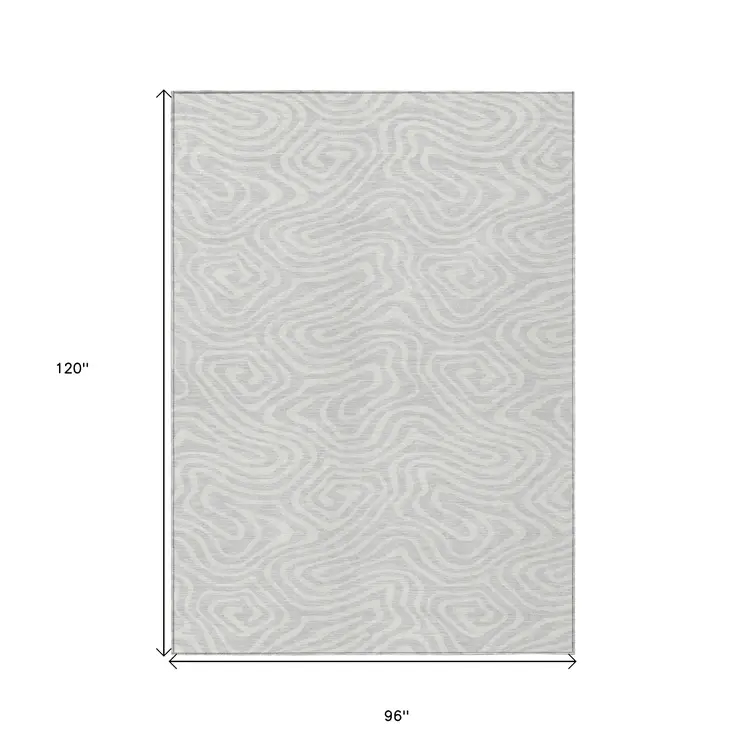 8' X 10' Silver And Gray Abstract Washable Indoor Outdoor Area Rug