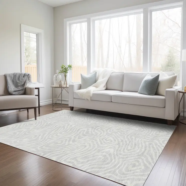 8' X 10' Silver And Gray Abstract Washable Indoor Outdoor Area Rug