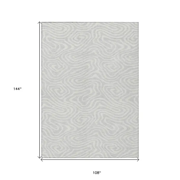 9' X 12' Silver And Gray Abstract Washable Indoor Outdoor Area Rug