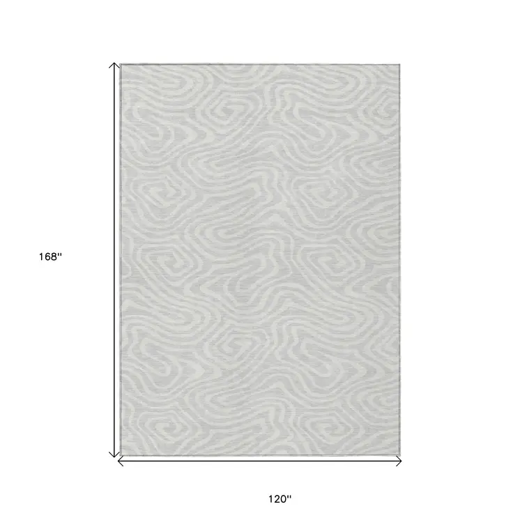 10' X 14' Silver And Gray Abstract Washable Indoor Outdoor Area Rug