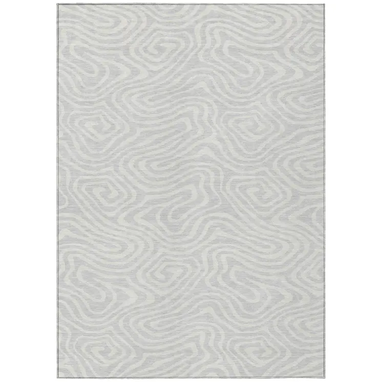 10' X 14' Silver And Gray Abstract Washable Indoor Outdoor Area Rug