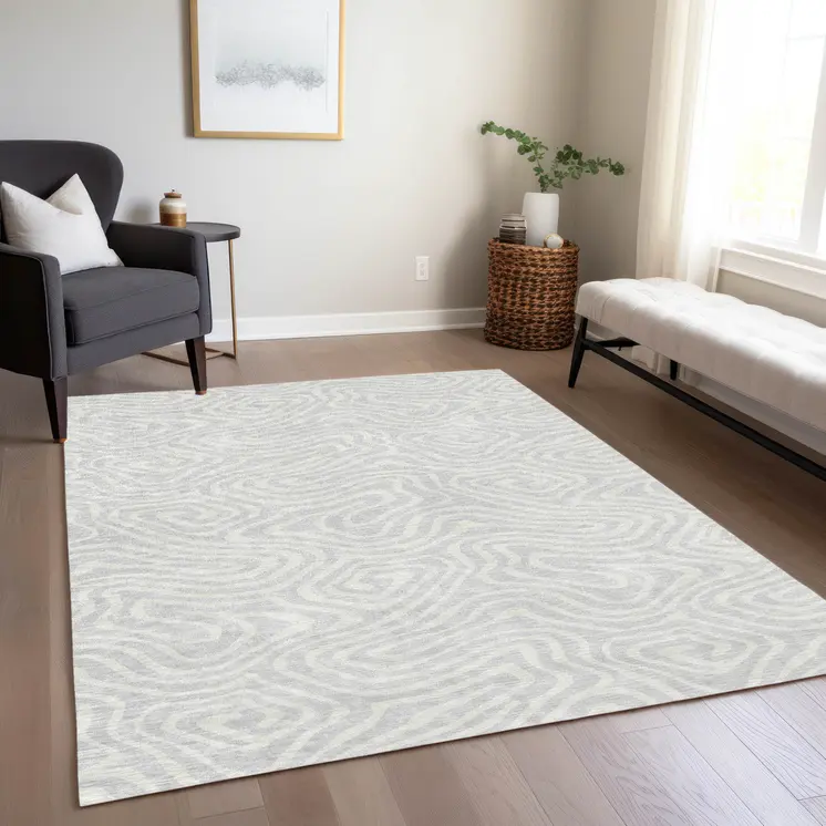 10' X 14' Silver And Gray Abstract Washable Indoor Outdoor Area Rug