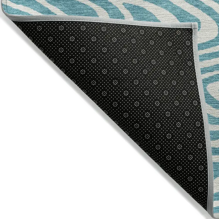 3' X 5' Teal Blue And Ivory Abstract Washable Indoor Outdoor Area Rug