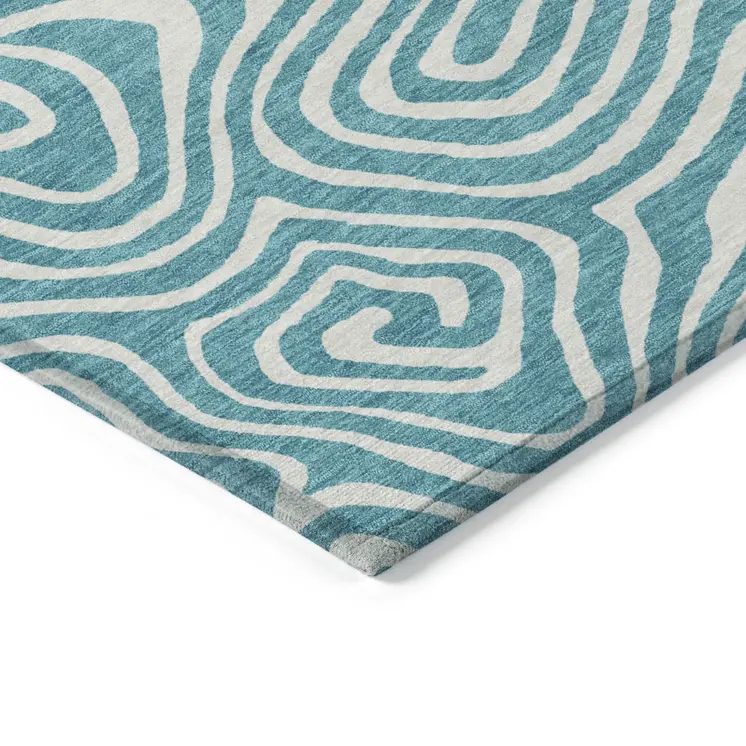 3' X 5' Teal Blue And Ivory Abstract Washable Indoor Outdoor Area Rug