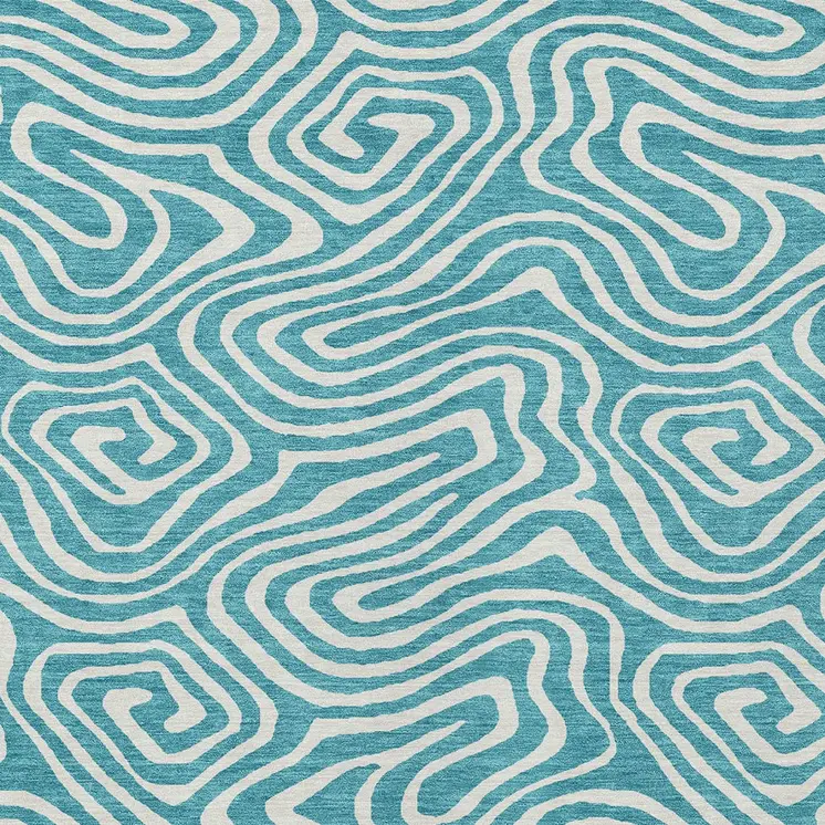 3' X 5' Teal Blue And Ivory Abstract Washable Indoor Outdoor Area Rug
