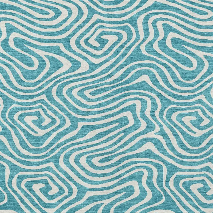 5' X 8' Teal Blue And Ivory Abstract Washable Indoor Outdoor Area Rug