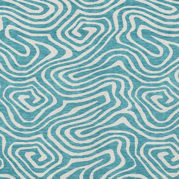 9' X 12' Teal Blue And Ivory Abstract Washable Indoor Outdoor Area Rug