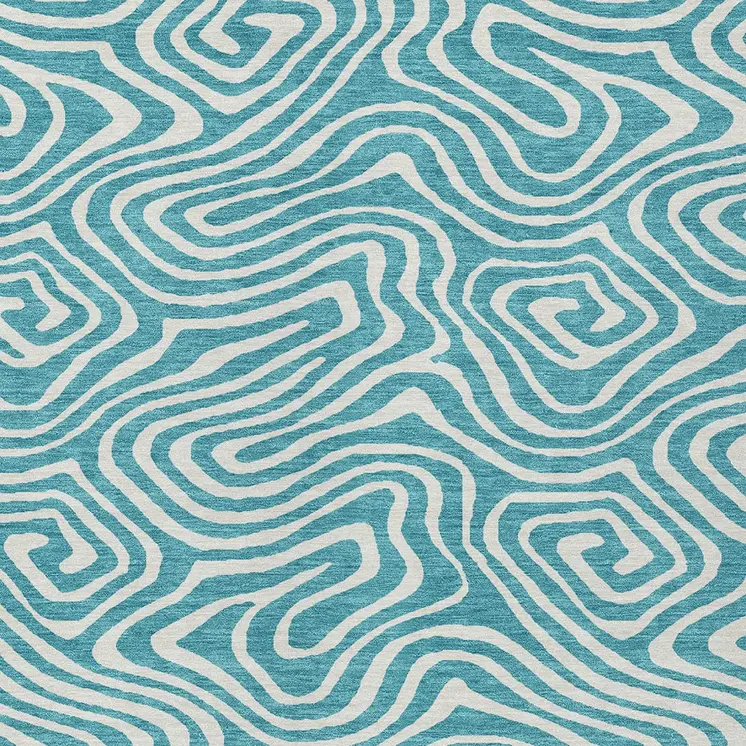 10' X 14' Teal Blue And Ivory Abstract Washable Indoor Outdoor Area Rug