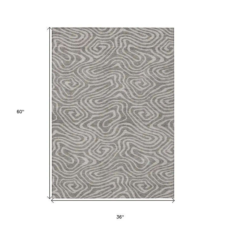 3' X 5' Taupe And Gray Abstract Washable Indoor Outdoor Area Rug