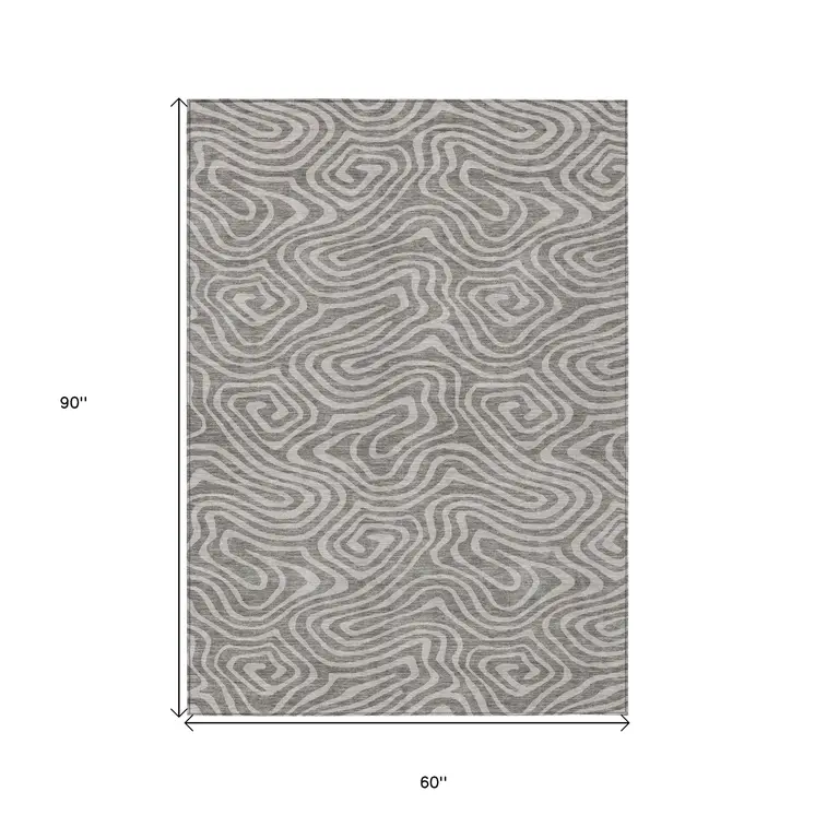 5' X 8' Taupe And Gray Abstract Washable Indoor Outdoor Area Rug