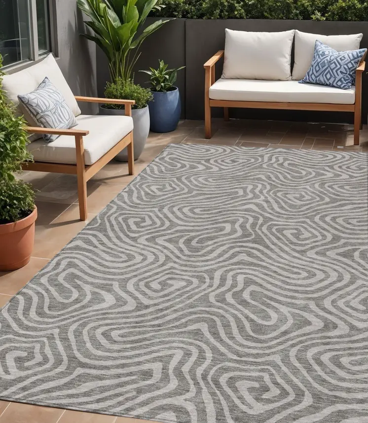 5' X 8' Taupe And Gray Abstract Washable Indoor Outdoor Area Rug