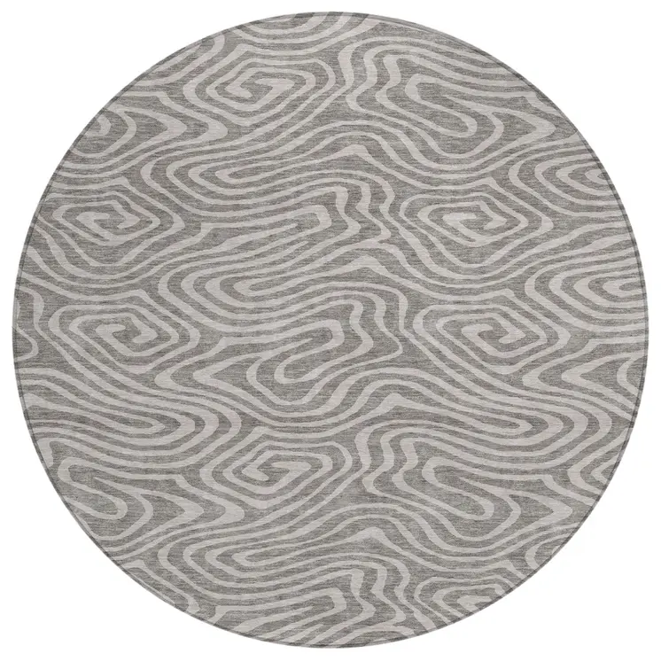 8' Taupe And Gray Round Abstract Washable Indoor Outdoor Area Rug