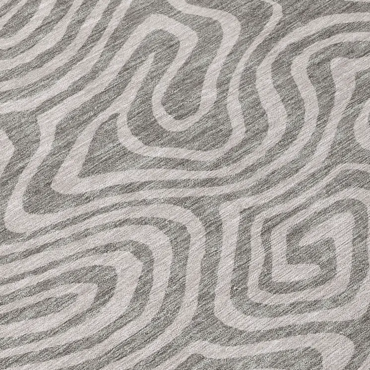 8' Taupe And Gray Round Abstract Washable Indoor Outdoor Area Rug
