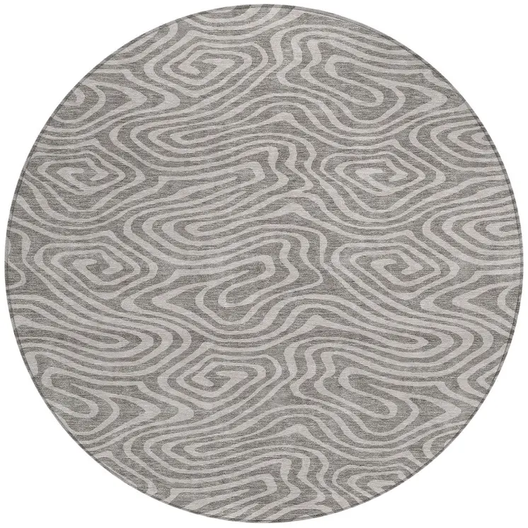 8' Taupe And Gray Round Abstract Washable Indoor Outdoor Area Rug