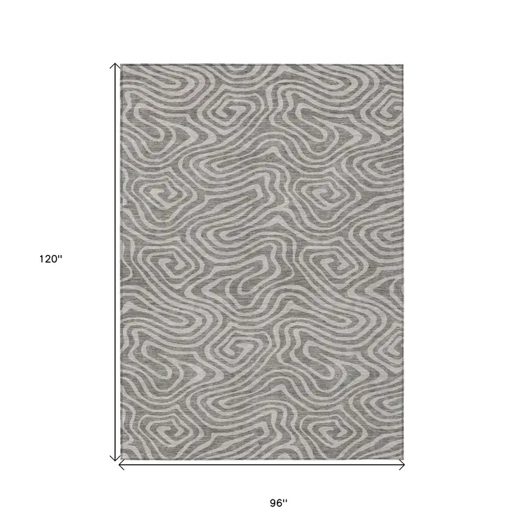 8' X 10' Taupe And Gray Abstract Washable Indoor Outdoor Area Rug