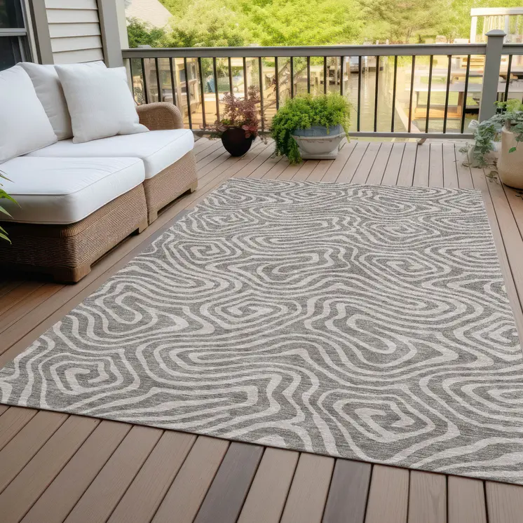 8' X 10' Taupe And Gray Abstract Washable Indoor Outdoor Area Rug