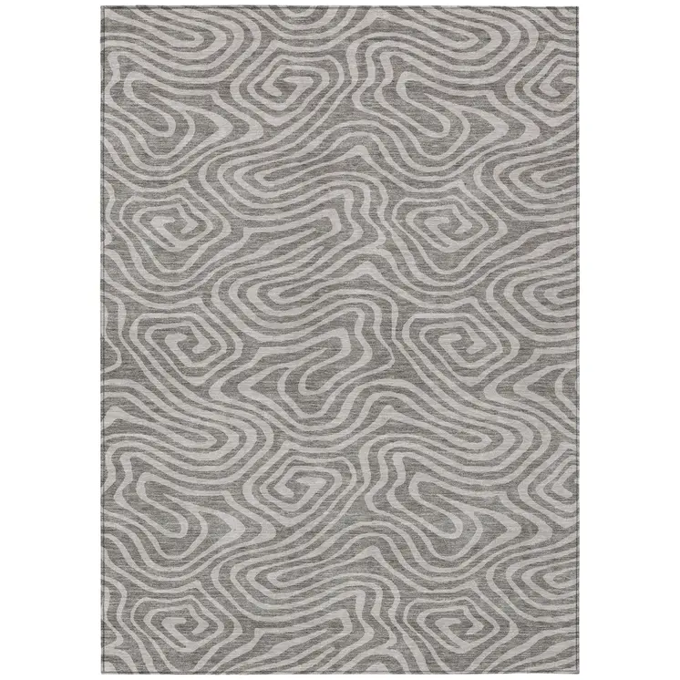 8' X 10' Taupe And Gray Abstract Washable Indoor Outdoor Area Rug