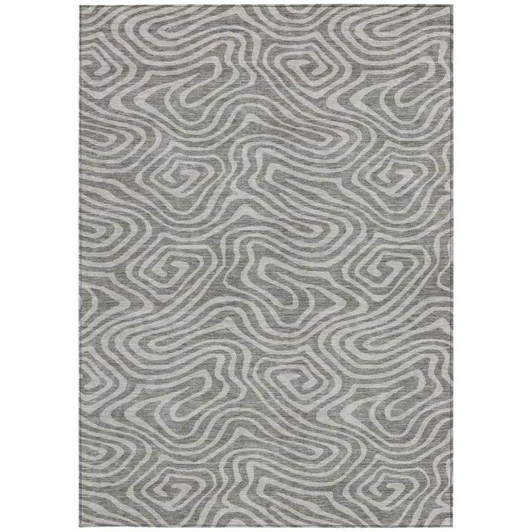 9' X 12' Taupe And Gray Abstract Washable Indoor Outdoor Area Rug